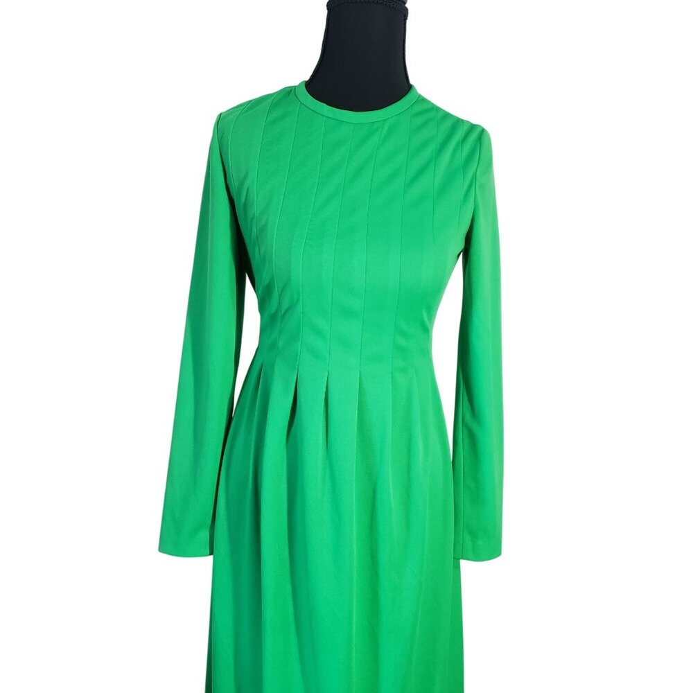 Vintage 1970s Lime Green Long Sleeve Maxi Dress Size 8 Bold Party Formal Hippie‎ - Picture 4 of 10